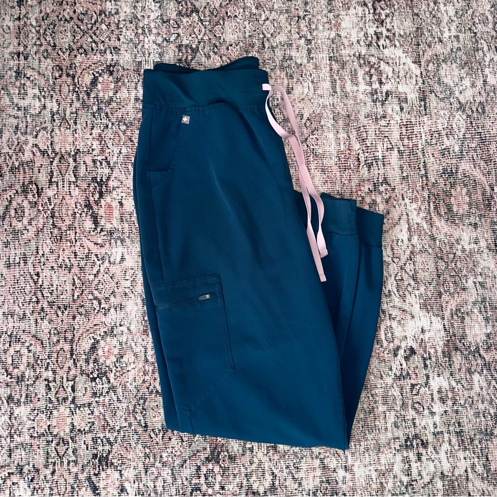 Figs Caribbean Blue Zamora High Waisted Jogger Scrub Pants - Size Large